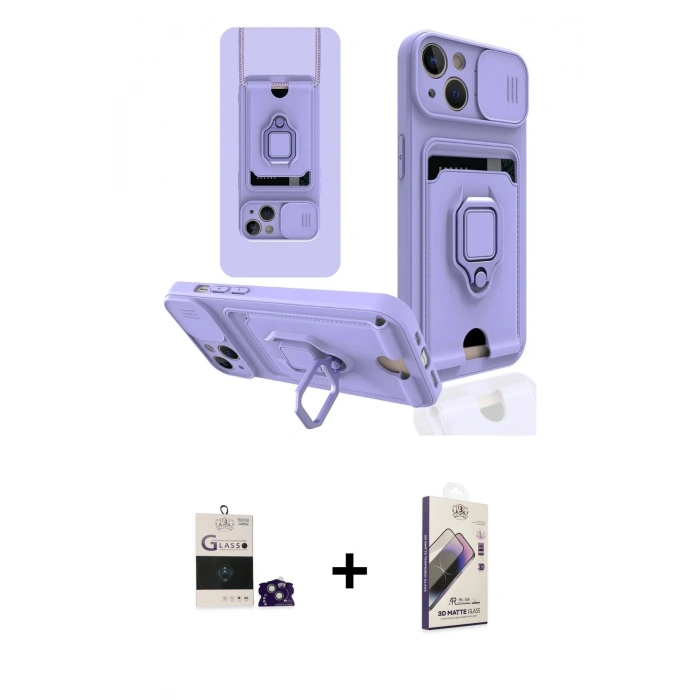 MARSİLYAN™- iPhone 15 Kılıf Vadi Form Prime - Siyah Bilvis 3D Mat Cam Ekran Koruyucu + Bilvis Titan Kamera Lens - YL