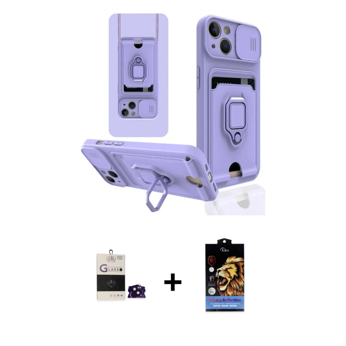 MARSİLYAN™- iPhone 15 Kılıf Vadi Form Prime - Siyah Buffer Hayalet Cam Ekran Koruyucu + Bilvis Titan Kamera Lens - SH
