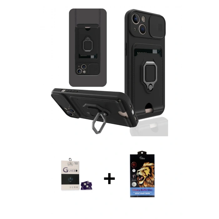 MARSİLYAN™- iPhone 15 Kılıf Vadi Form Prime - Siyah Buffer Hayalet Cam Ekran Koruyucu + Bilvis Titan Kamera Lens - YL