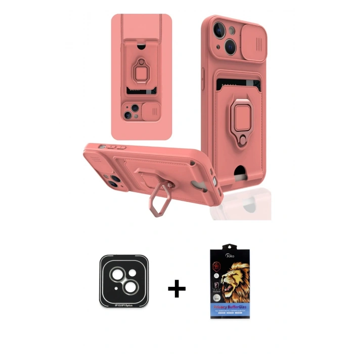 MARSİLYAN™- iPhone 15 Kılıf Vadi Form Prime - Siyah Buffer Hayalet Cam Ekran Koruyucu + PVD Metal Kamera Lens - YL