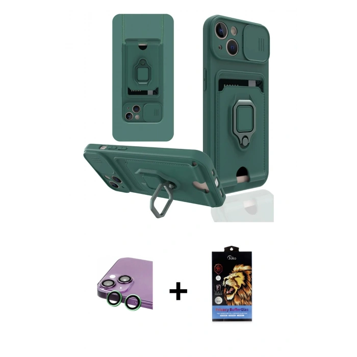 MARSİLYAN™- iPhone 15 Kılıf Vadi Form Prime - Siyah Buffer Hayalet Cam Ekran Koruyucu + Raze Metal Kamera Lens - YL
