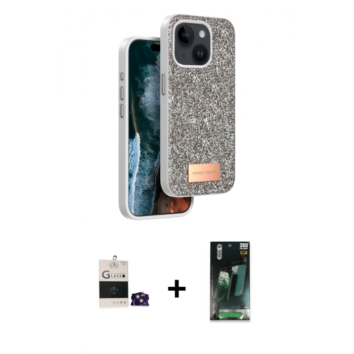 MARSİLYAN™- iPhone 15 Kılıf Vadi Klasik Serisi - Şeffaf 360 Full Body Arka Koruyucu + Bilvis Titan Kamera Lens - PE