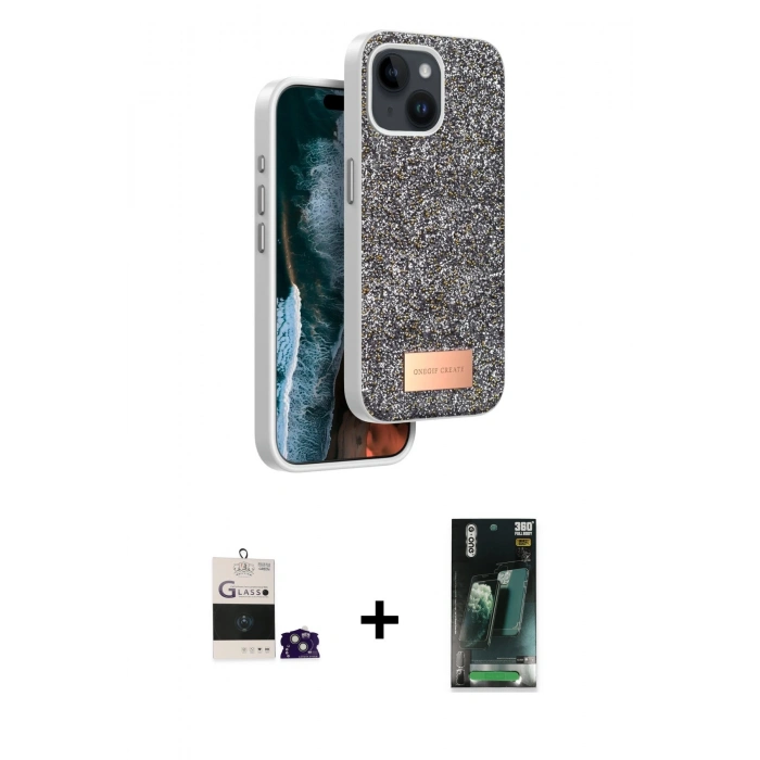 MARSİLYAN™- iPhone 15 Kılıf Vadi Klasik Serisi - Şeffaf 360 Full Body Arka Koruyucu + Bilvis Titan Kamera Lens - YL