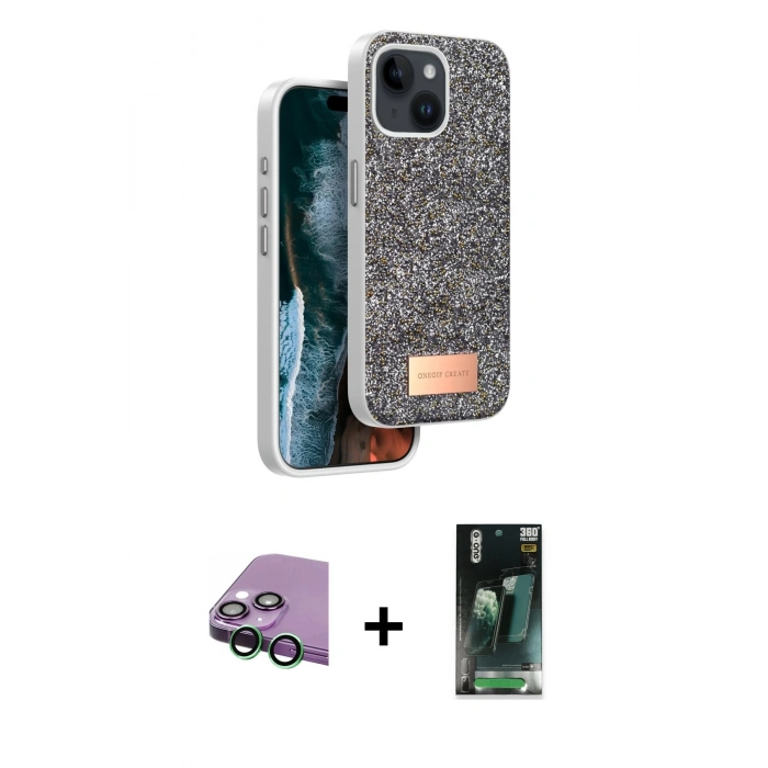 MARSİLYAN™- iPhone 15 Kılıf Vadi Klasik Serisi - Şeffaf 360 Full Body Arka Koruyucu + Raze Metal Kamera Lens - YL