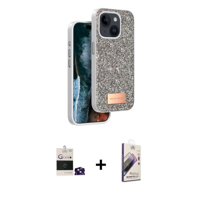 MARSİLYAN™- iPhone 15 Kılıf Vadi Klasik Serisi - Siyah Bilvis 3D Mat Cam Ekran Koruyucu + Bilvis Titan Kamera Lens - YL