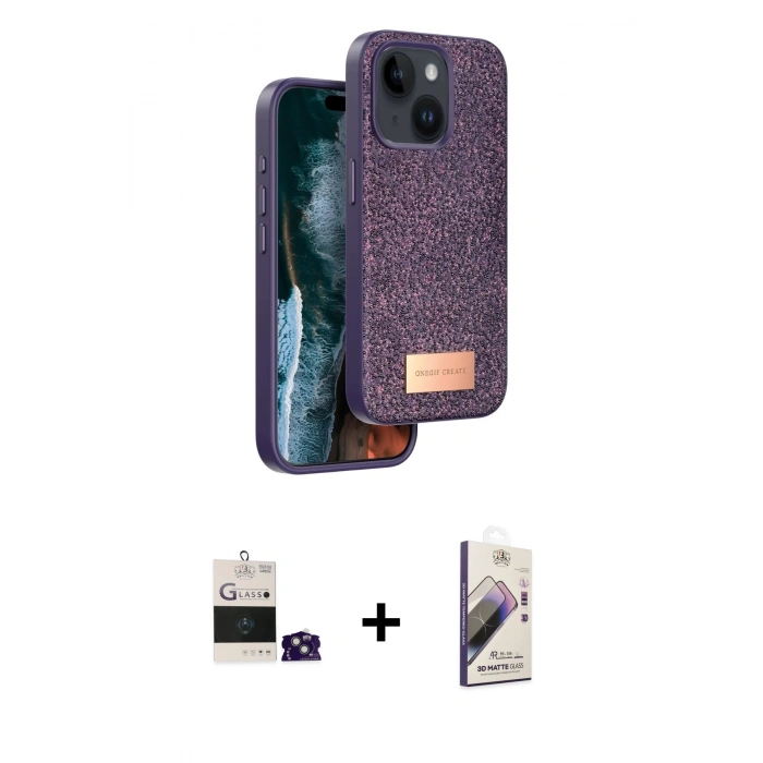 MARSİLYAN™- iPhone 15 Kılıf Vadi Klasik Serisi - Siyah Bilvis 3D Mat Cam Ekran Koruyucu + Bilvis Titan Kamera Lens - YL