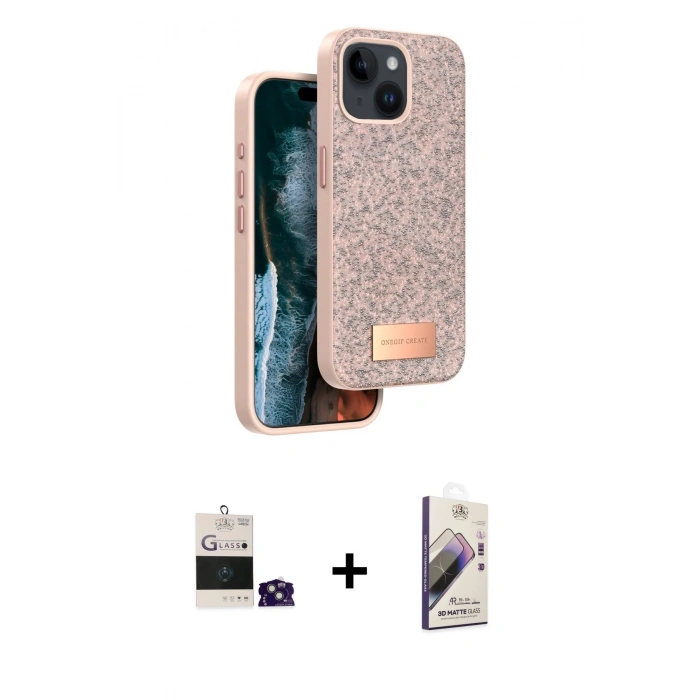 MARSİLYAN™- iPhone 15 Kılıf Vadi Klasik Serisi - Siyah Bilvis 3D Mat Cam Ekran Koruyucu + Bilvis Titan Kamera Lens - YL