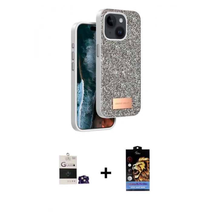 MARSİLYAN™- iPhone 15 Kılıf Vadi Klasik Serisi - Siyah Buffer Hayalet Cam Ekran Koruyucu + Bilvis Titan Kamera Lens - YL