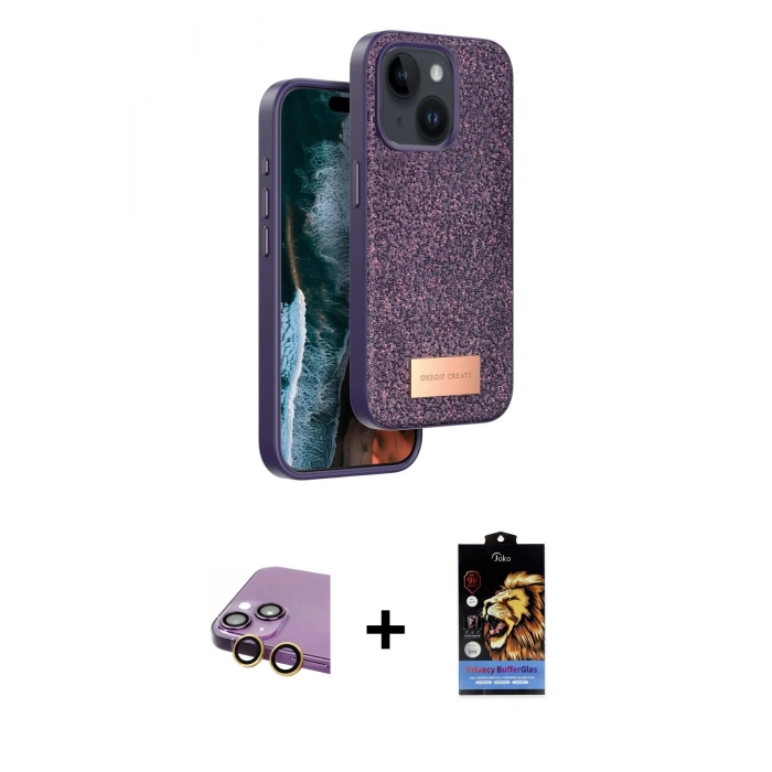 MARSİLYAN™- iPhone 15 Kılıf Vadi Klasik Serisi - Siyah Buffer Hayalet Cam Ekran Koruyucu + Raze Metal Kamera Lens - SI