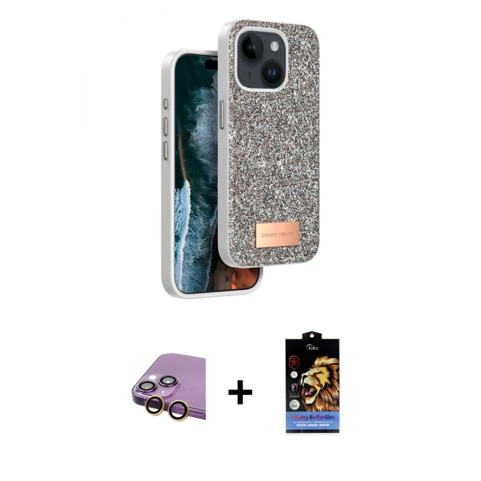 MARSİLYAN™- iPhone 15 Kılıf Vadi Klasik Serisi - Siyah Buffer Hayalet Cam Ekran Koruyucu + Raze Metal Kamera Lens - SI