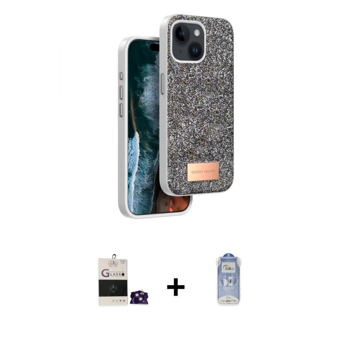 MARSİLYAN™- iPhone 15 Kılıf Vadi Klasik Serisi - Siyah Joko Magic 5D Cam + Bilvis Titan Kamera Lens - PE