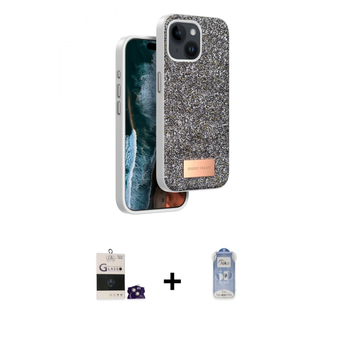 MARSİLYAN™- iPhone 15 Kılıf Vadi Klasik Serisi - Siyah Joko Magic 5D Cam + Bilvis Titan Kamera Lens - YL