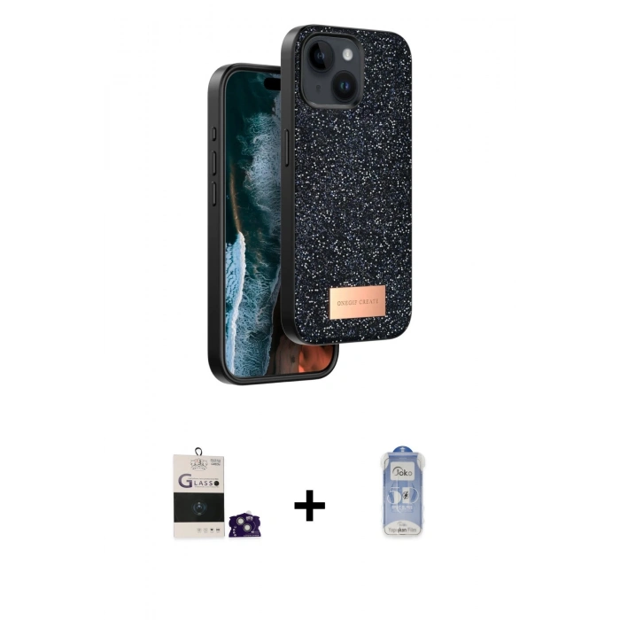 MARSİLYAN™- iPhone 15 Kılıf Vadi Klasik Serisi - Siyah Joko Magic 5D Cam + Bilvis Titan Kamera Lens - YL