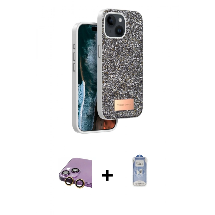 MARSİLYAN™- iPhone 15 Kılıf Vadi Klasik Serisi - Siyah Joko Magic 5D Cam + Raze Metal Kamera Lens - SI