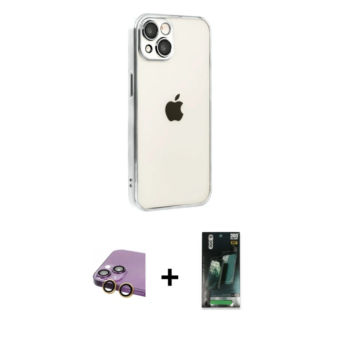 MARSİLYAN™- iPhone 15 Kılıf Vadi Minimal - Siyah 360 Mat Full Body Arka Koruyucu + Raze Metal Kamera Lens - SI