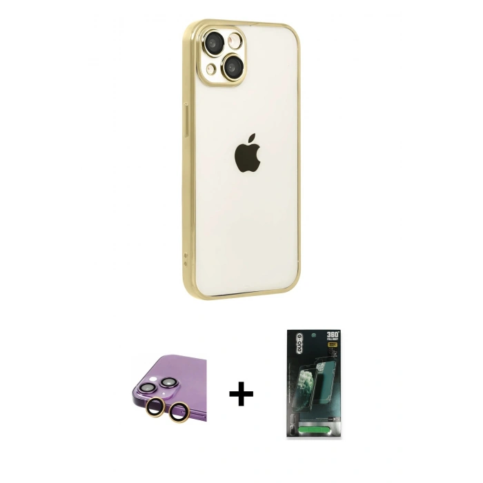 MARSİLYAN™- iPhone 15 Kılıf Vadi Minimal - Siyah 360 Mat Full Body Arka Koruyucu + Raze Metal Kamera Lens - SI