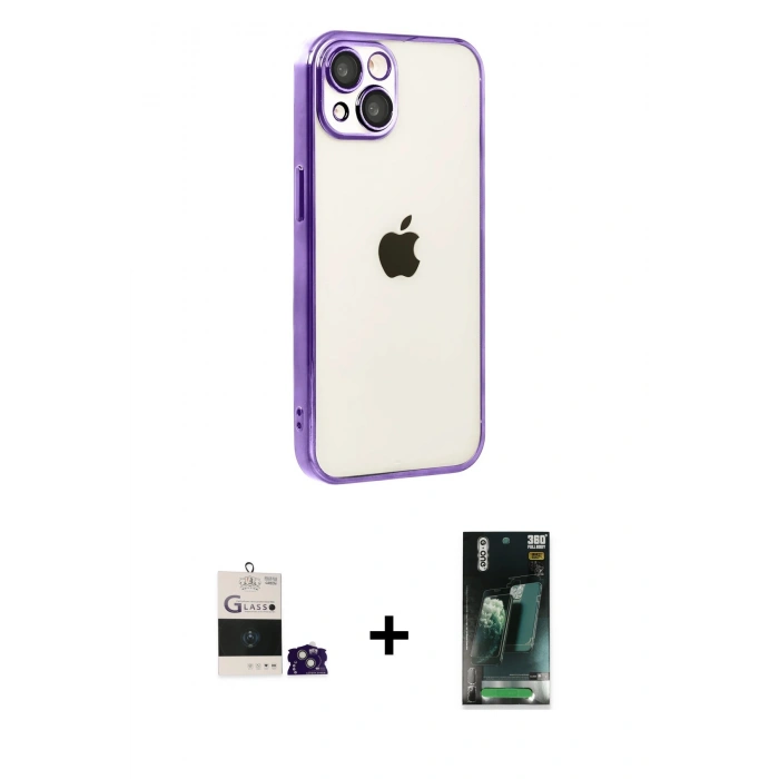 MARSİLYAN™- iPhone 15 Kılıf Vadi Minimal - Siyah 360 Mat Full Body Arka Koruyucu + Bilvis Titan Kamera Lens - YL