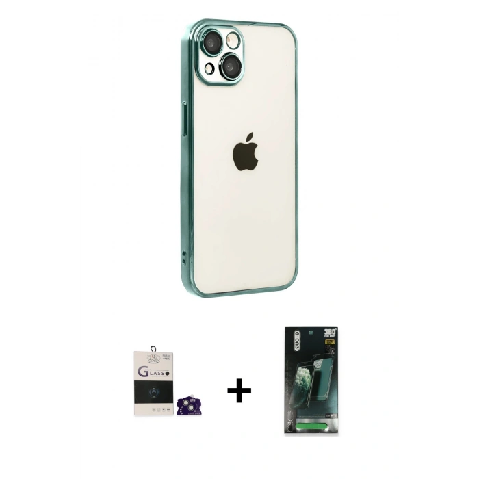 MARSİLYAN™- iPhone 15 Kılıf Vadi Minimal - Siyah 360 Mat Full Body Arka Koruyucu + Bilvis Titan Kamera Lens - YL
