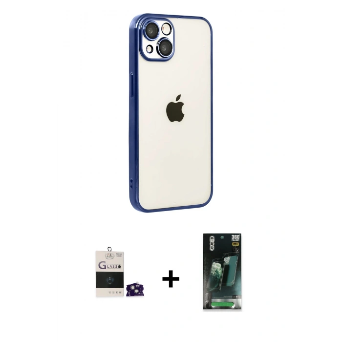 MARSİLYAN™- iPhone 15 Kılıf Vadi Minimal - Siyah 360 Mat Full Body Arka Koruyucu + Bilvis Titan Kamera Lens - YL