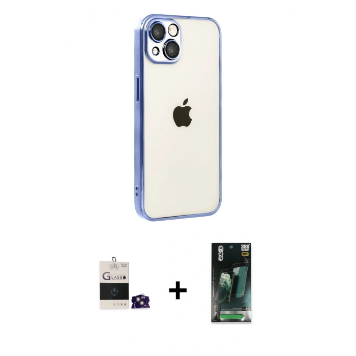 MARSİLYAN™- iPhone 15 Kılıf Vadi Minimal - Siyah 360 Mat Full Body Arka Koruyucu + Bilvis Titan Kamera Lens - YL