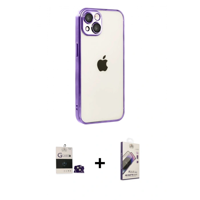 MARSİLYAN™- iPhone 15 Kılıf Vadi Minimal - Siyah Bilvis 3D Mat Cam Ekran Koruyucu + Bilvis Titan Kamera Lens - PE
