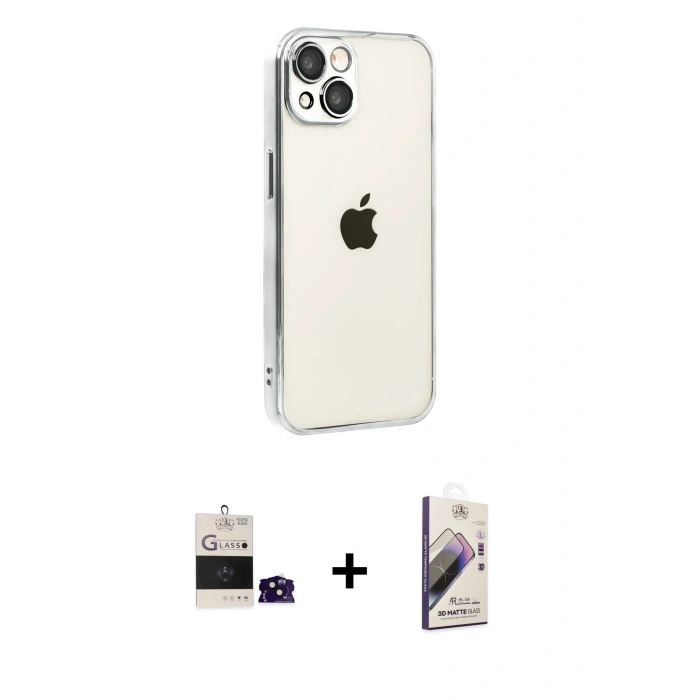MARSİLYAN™- iPhone 15 Kılıf Vadi Minimal - Siyah Bilvis 3D Mat Cam Ekran Koruyucu + Bilvis Titan Kamera Lens - SH