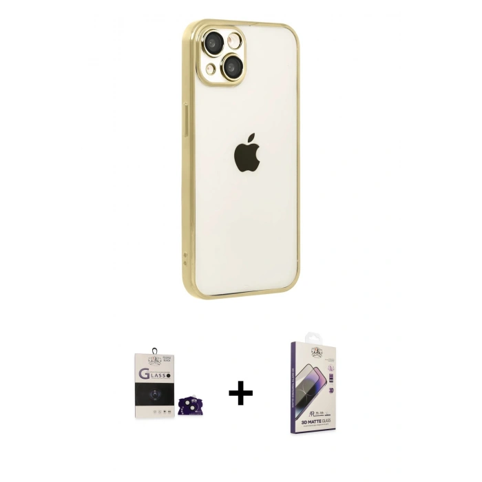 MARSİLYAN™- iPhone 15 Kılıf Vadi Minimal - Siyah Bilvis 3D Mat Cam Ekran Koruyucu + Bilvis Titan Kamera Lens - SH