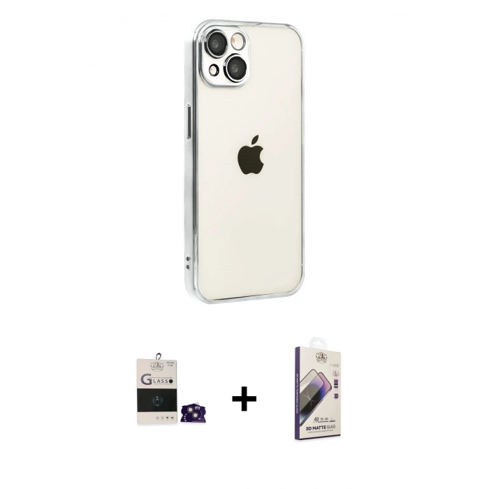 MARSİLYAN™- iPhone 15 Kılıf Vadi Minimal - Siyah Bilvis 3D Mat Cam Ekran Koruyucu + Bilvis Titan Kamera Lens - PE