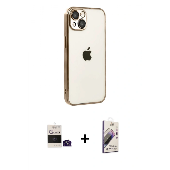 MARSİLYAN™- iPhone 15 Kılıf Vadi Minimal - Siyah Bilvis 3D Mat Cam Ekran Koruyucu + Bilvis Titan Kamera Lens - SH