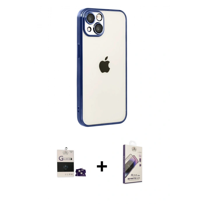 MARSİLYAN™- iPhone 15 Kılıf Vadi Minimal - Siyah Bilvis 3D Mat Cam Ekran Koruyucu + Bilvis Titan Kamera Lens - PE