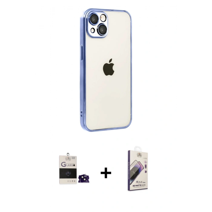 MARSİLYAN™- iPhone 15 Kılıf Vadi Minimal - Siyah Bilvis 3D Mat Cam Ekran Koruyucu + Bilvis Titan Kamera Lens - SH