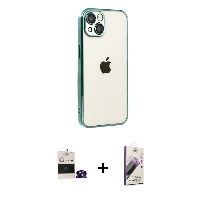 MARSİLYAN™- iPhone 15 Kılıf Vadi Minimal - Siyah Bilvis 3D Mat Cam Ekran Koruyucu + Pembe Bilvis Titan Kamera Lens