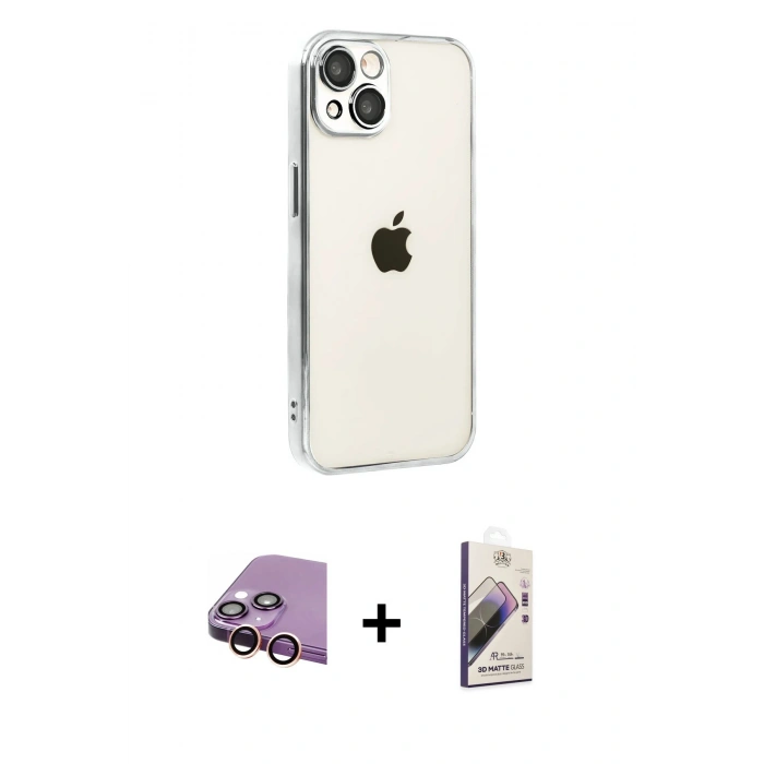 MARSİLYAN™- iPhone 15 Kılıf Vadi Minimal - Siyah Bilvis 3D Mat Cam Ekran Koruyucu + Raze Metal Kamera Lens - PE