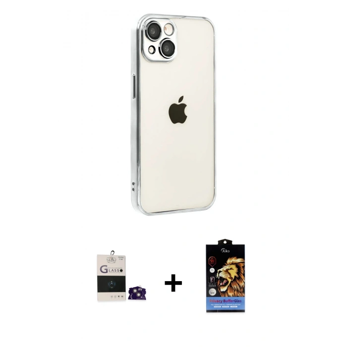 MARSİLYAN™- iPhone 15 Kılıf Vadi Minimal - Siyah Buffer Hayalet Cam Ekran Koruyucu + Bilvis Titan Kamera Lens - PE