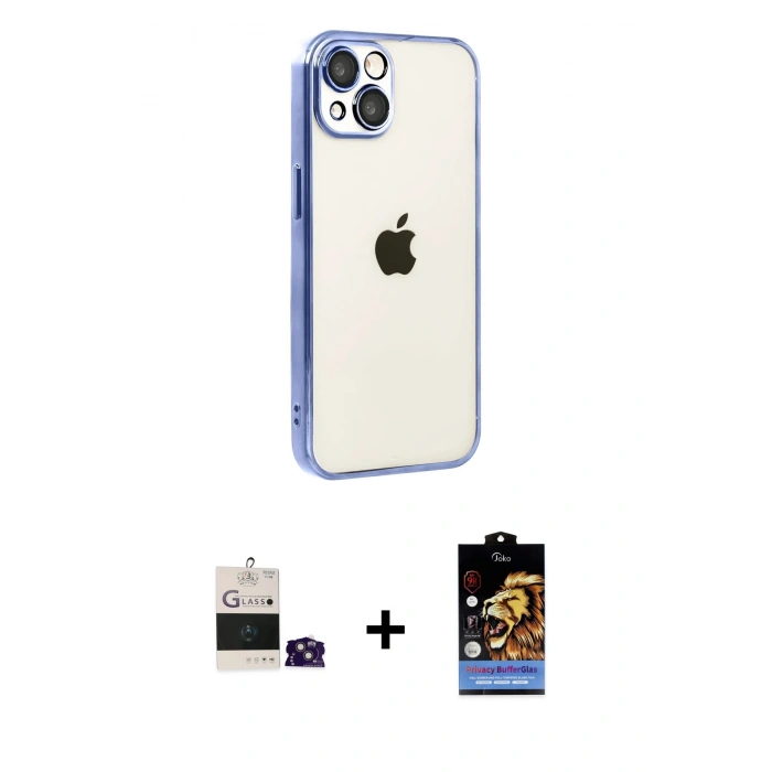 MARSİLYAN™- iPhone 15 Kılıf Vadi Minimal - Siyah Buffer Hayalet Cam Ekran Koruyucu + Bilvis Titan Kamera Lens - PE