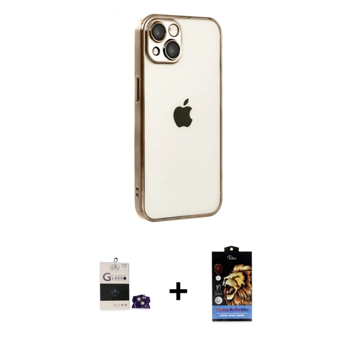 MARSİLYAN™- iPhone 15 Kılıf Vadi Minimal - Siyah Buffer Hayalet Cam Ekran Koruyucu + Bilvis Titan Kamera Lens - PE