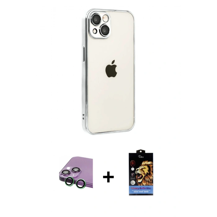 MARSİLYAN™- iPhone 15 Kılıf Vadi Minimal - Siyah Buffer Hayalet Cam Ekran Koruyucu + Raze Metal Kamera Lens - YL