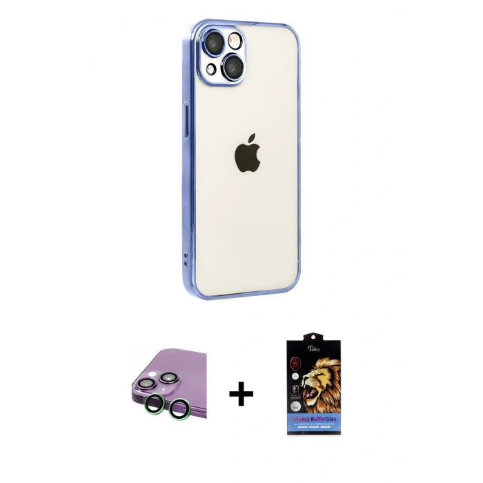 MARSİLYAN™- iPhone 15 Kılıf Vadi Minimal - Siyah Buffer Hayalet Cam Ekran Koruyucu + Raze Metal Kamera Lens - YL