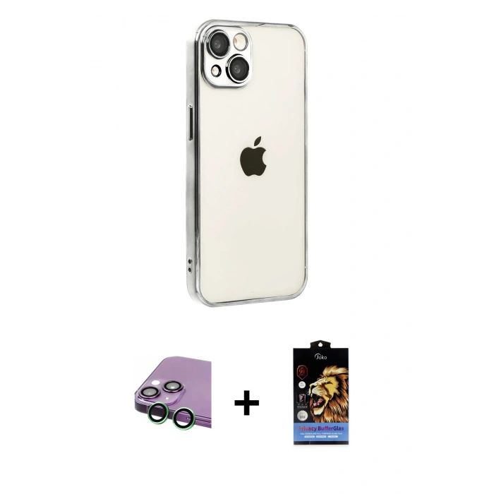 MARSİLYAN™- iPhone 15 Kılıf Vadi Minimal - Siyah Buffer Hayalet Cam Ekran Koruyucu + Raze Metal Kamera Lens - YL