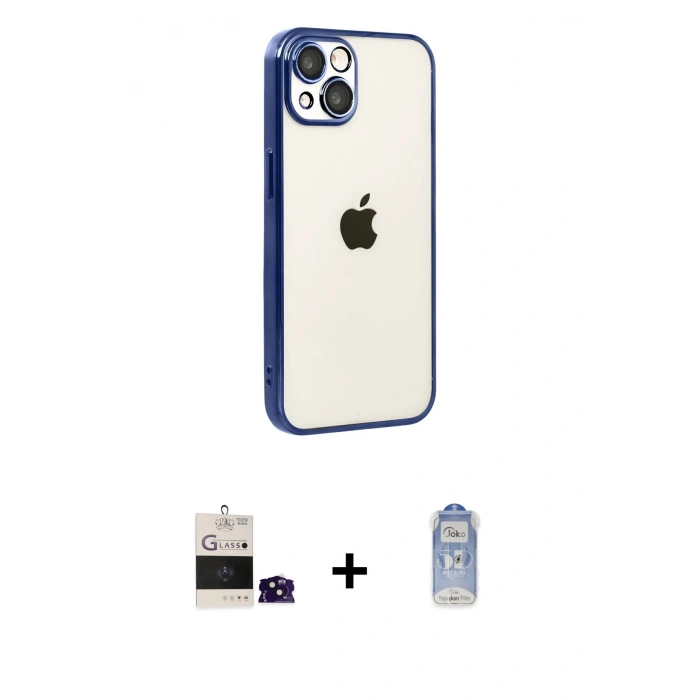 MARSİLYAN™- iPhone 15 Kılıf Vadi Minimal - Siyah Joko Magic 5D Cam + Bilvis Titan Kamera Lens - SH