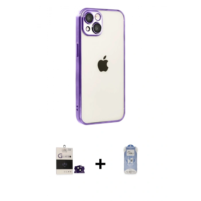 MARSİLYAN™- iPhone 15 Kılıf Vadi Minimal - Siyah Joko Magic 5D Cam + Bilvis Titan Kamera Lens - SH