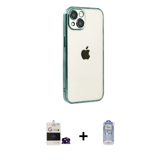 MARSİLYAN™- iPhone 15 Kılıf Vadi Minimal - Siyah Joko Magic 5D Cam + Bilvis Titan Kamera Lens - SH
