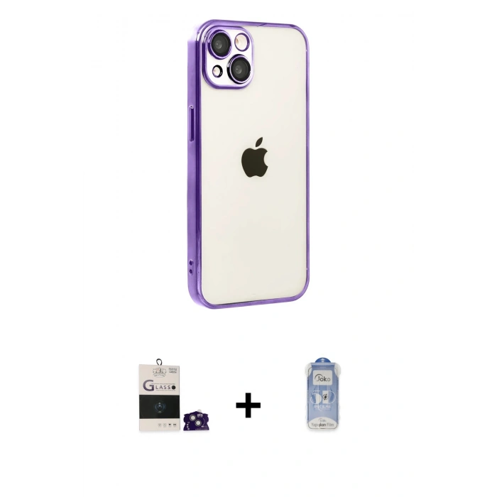MARSİLYAN™- iPhone 15 Kılıf Vadi Minimal - Siyah Joko Magic 5D Cam + Bilvis Titan Kamera Lens - YL