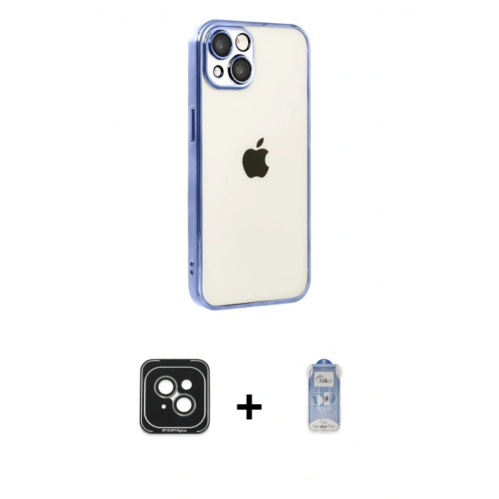 MARSİLYAN™- iPhone 15 Kılıf Vadi Minimal - Siyah Joko Magic 5D Cam + PVD Metal Kamera Lens - YL