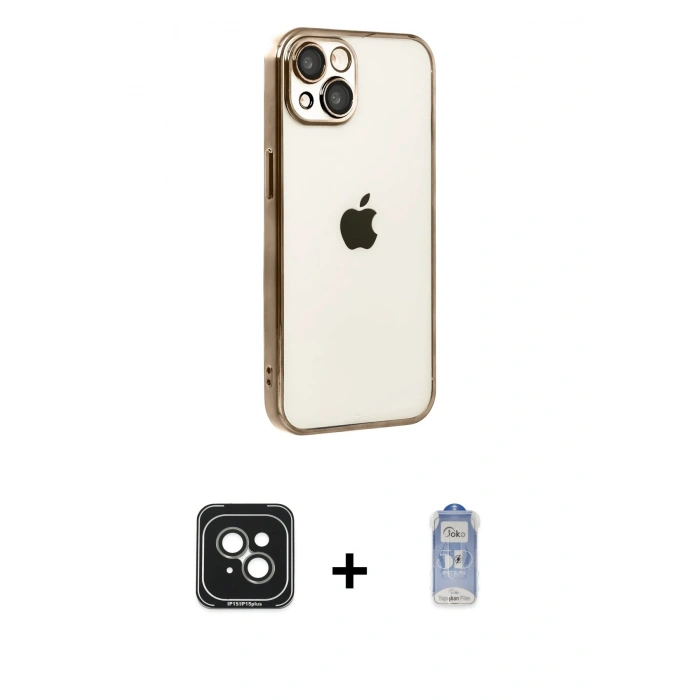 MARSİLYAN™- iPhone 15 Kılıf Vadi Minimal - Siyah Joko Magic 5D Cam + PVD Metal Kamera Lens - YL
