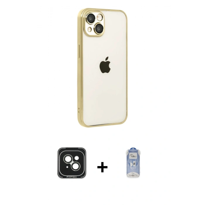 MARSİLYAN™- iPhone 15 Kılıf Vadi Minimal - Siyah Joko Magic 5D Cam + PVD Metal Kamera Lens - YL