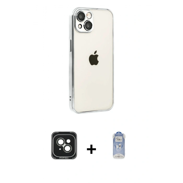 MARSİLYAN™- iPhone 15 Kılıf Vadi Minimal - Siyah Joko Magic 5D Cam + PVD Metal Kamera Lens - YL