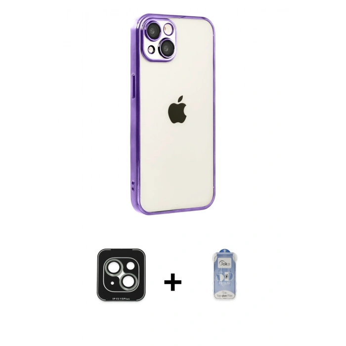 MARSİLYAN™- iPhone 15 Kılıf Vadi Minimal - Siyah Joko Magic 5D Cam + PVD Metal Kamera Lens - YL