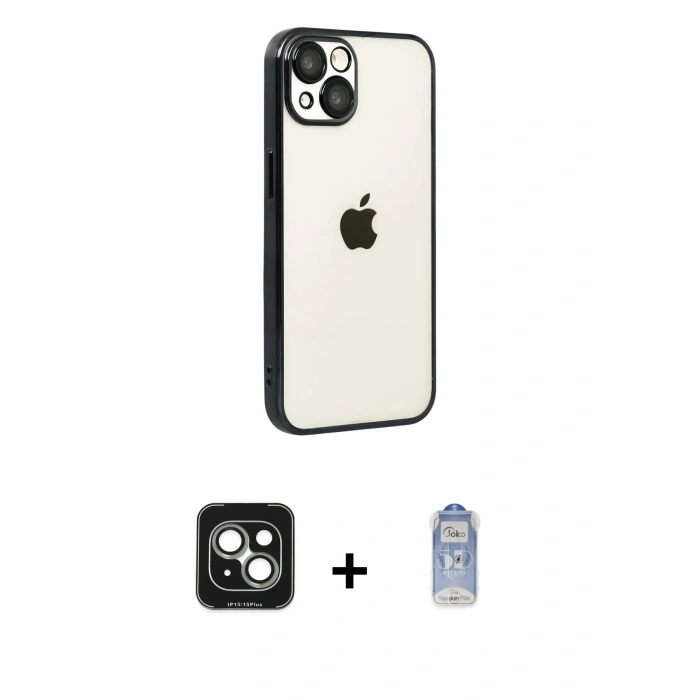 MARSİLYAN™- iPhone 15 Kılıf Vadi Minimal - Siyah Joko Magic 5D Cam + PVD Metal Kamera Lens - YL