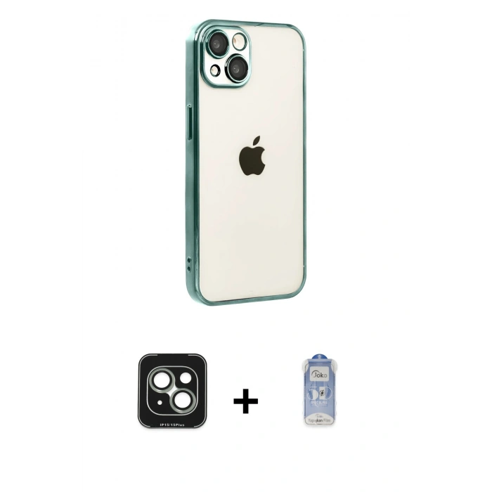 MARSİLYAN™- iPhone 15 Kılıf Vadi Minimal - Siyah Joko Magic 5D Cam + PVD Metal Kamera Lens - YL